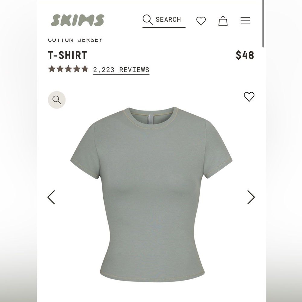 Skims cotton jersey T-shirt mineral never worn size XS